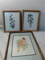 Hand embroidered hummingbirds and cardinal