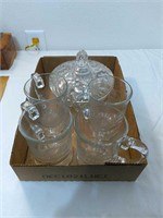 Etched cups and candy dish