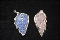 Pair Of Blue & Pink Crystal Pendants