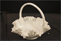 Hobnail Milk Glass Handled Basket