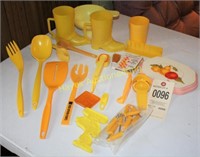 Lot of Yellow Plastic Kitchen Items