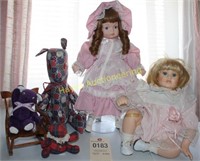 2 Porcelain Dolls, Bear & Rocker