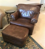 Brown Leather Nailhead Chair w/ Ottoman W3A
