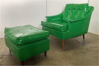 Vintage Green Pleather Chair & Ottoman