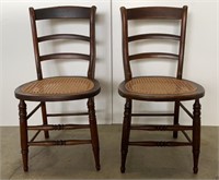 2 Wood Chairs with Wicker Seats