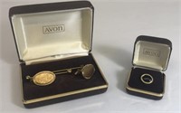 Avon Gold Tie clips and cuff links lot