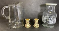 Pitchers and candle stick holders lot