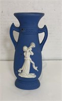 Mini Blue Clay Vase with woMan Playing Instrument