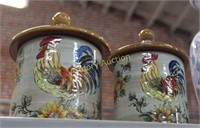 2 ROOSTER DECORATED CERAMIC CANISTERS