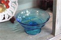 BLUE GLASS FOOTED COMPOTE
