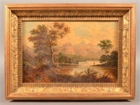 19th Century Oil on Canvas River Valley Painting.