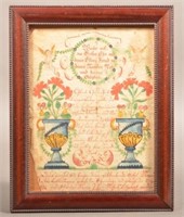 1834 Hand-Drawn and Colored Mirror Image Fraktur.