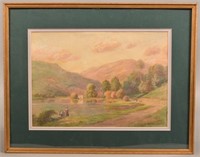 J.A. Beck Watercolor on Paper Landscape Painting.