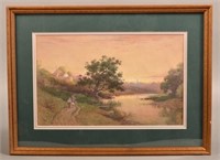 J.A. Beck Watercolor on Paper Landscape Painting.