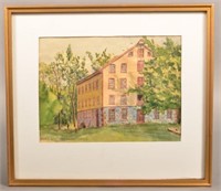 John H. Muth Watercolor on Paper Mill Scene Painti