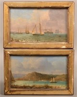 Pair of 19th Century Hudson River/Bay Oil Painting