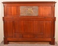 Antique Mahogany Bed with Embossed Bronze Plaque.