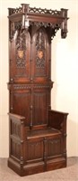 French Gothic Revival Carved Oak Canopy Throne.