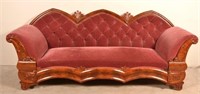 American Gothic Revival Flame Mahogany Veneer Sofa