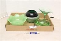 GROUPING OF GREEN GLASSWARE