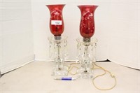 2 ELECTRIC, RED CHIMNEY LAMPS