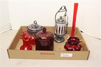 6 PIECES OF RED GLASSWARE