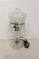 LAMP W/ HANGING CRYSTALS,  SMALL PORCELAIN LAMP