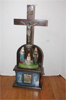 WOODEN CRUCIFIX  AND STATIONS OF THE CROSS