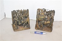 SET OF DECORATIVE WOOD CARVED BOOK ENDS