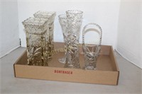 5 PIECES OF PRESSED GLASS VASES
