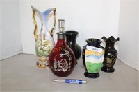 4 VARIOUS VASES & DECANTER