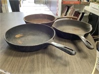3 cast iron skillet 2-10 and 1-9 inch