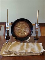 Decorative plate, candlesticks, place mats