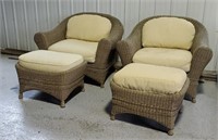 Pair wicker patio chairs, ottomans, 4 pc. set