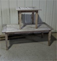 Weathered wood patio tables (2)