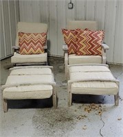 Weathered wooden patio chairs, cushions,