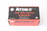 (1) Box ATOMIC .308 WIN MATCH Sub Sonic