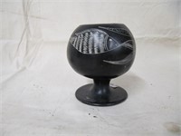 Black Foot Bowl with Fish Etching Design