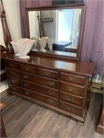 Solid mahogany triple dresser with mirror
