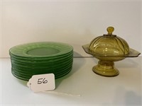 11 Piece's of Depression Glass, 10-8'' Green Plate