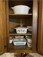 Contents of Kitchen Cabinet, Assorted Corning ware