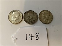 2-Kennedy Half Dollars, 1-1960 Franklin Half