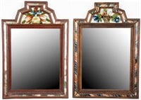 Antique Reverse Painted Glass Courting Mirrors Pr