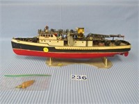 VINTAGE WOODEN MODEL FIRE BOAT WITH STAND: