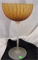 Large amber glass frosted stem glass/vase