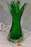 Green blown atomic vase art glass