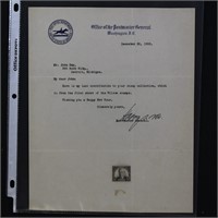 US Stamps #623 on Letter from Postmaster General