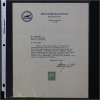 US Stamps #622 on Letter from Postmaster General