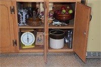 Contents of 2 bottom cabinets and drawer -