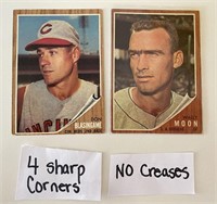 1962 Topps Baseball Cards - Wally Moon, Don Blasin